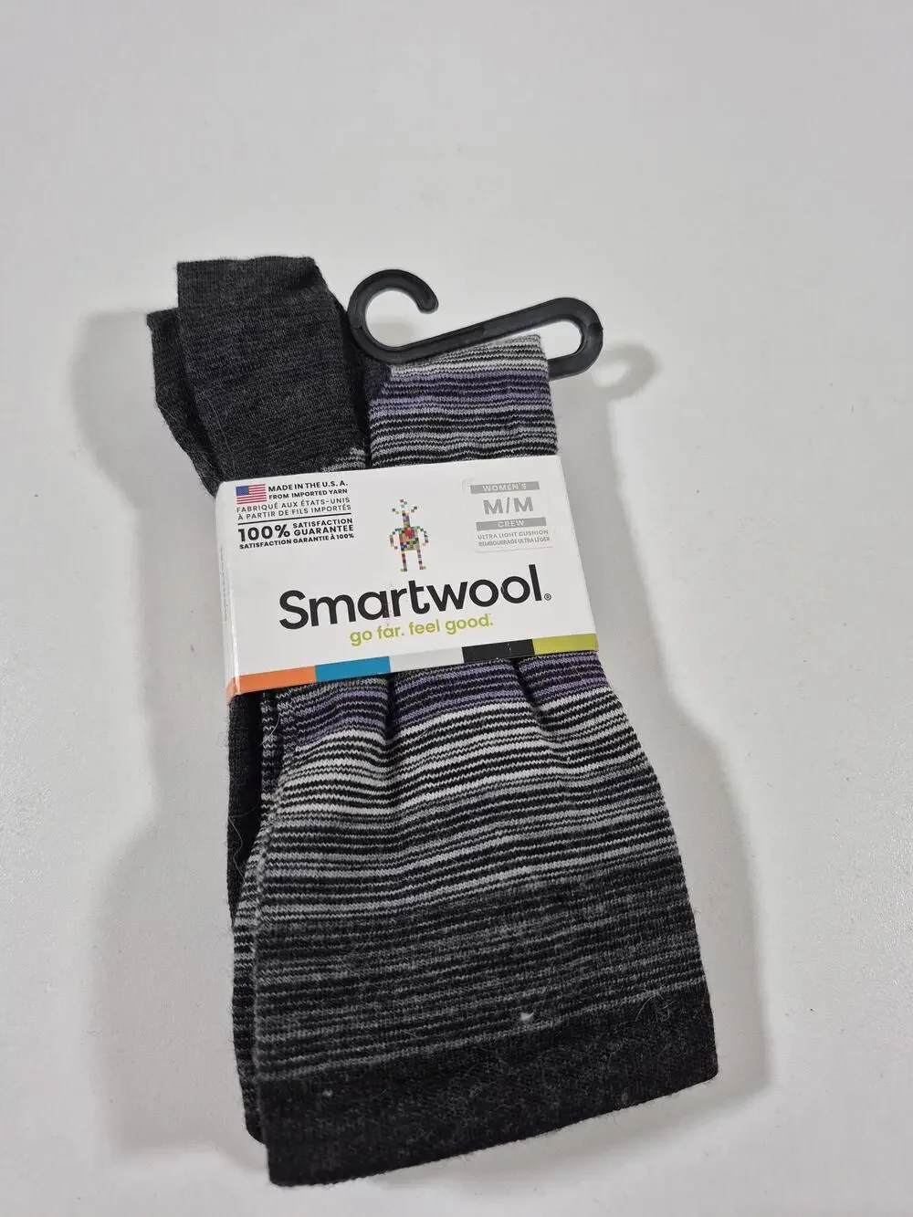 Smartwool Women's M Gray Striped Merino Wool Ultra Light Cushion Crew Socks